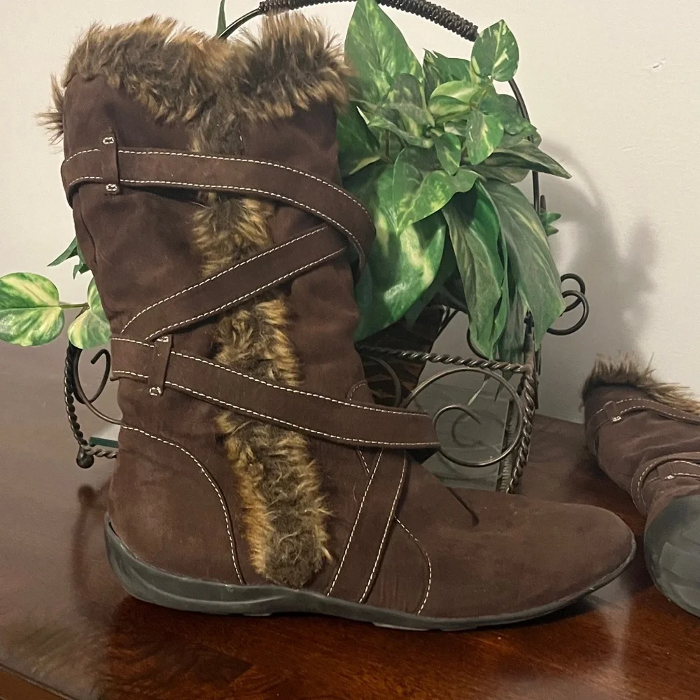 Natural Soul Brown Faux Fur Winter Boots